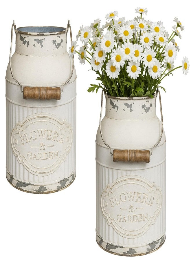 Glitinsel 2 Pcs Shabby Rustic Chic Vase White Metal Vase French Farmhouse Flower Bottle Decor with Handle Vintage Decor for Home Garden Office Farmhouse Kitchen(8.1 x 5.1 x 3.5 Inch) - Image 1